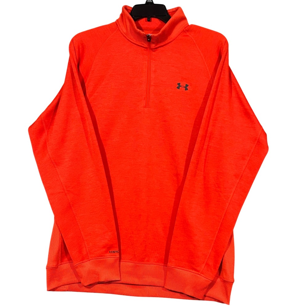 Under Armour ColdGear Mens 2XL Orange Heather 1/4 Zip Pullover Loose Fit Waffle